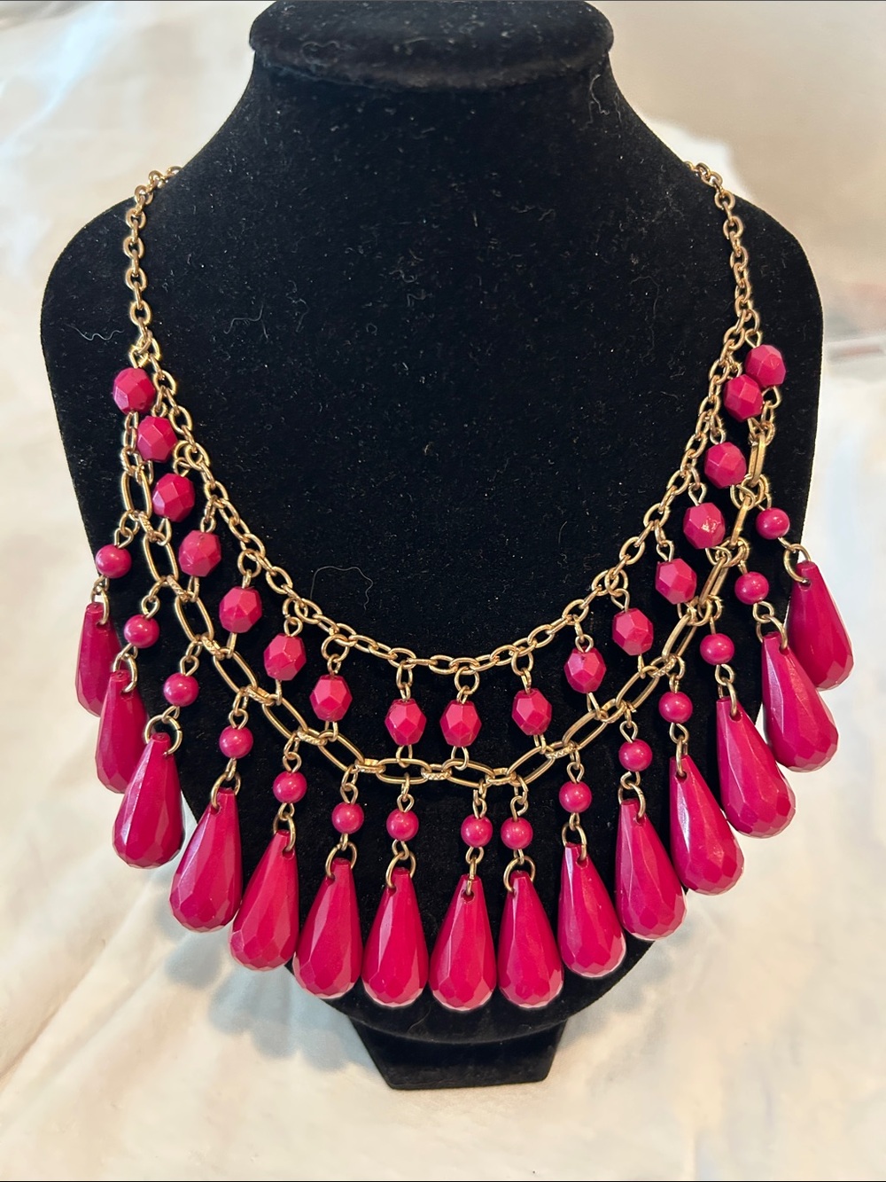 Gold Chain Pink Teardrop Statement Necklace - Women's Jewelry